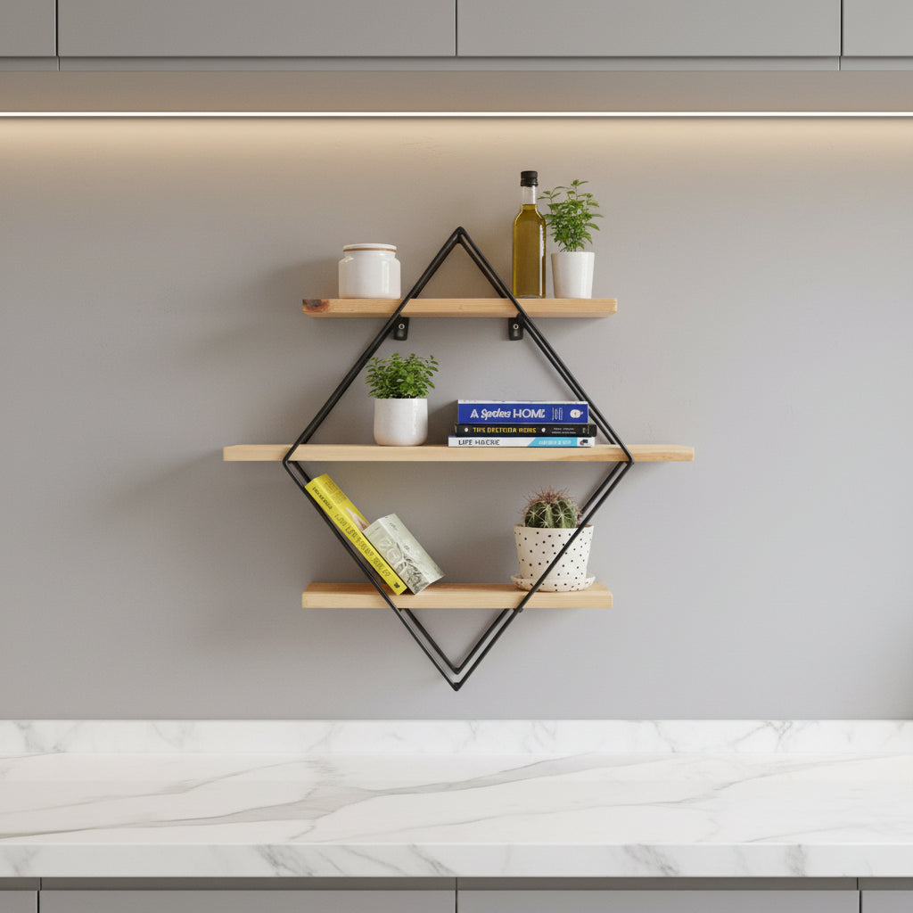 étagère murale cuisine niveau central 50 cm bouteilles Diamora 3Niveaux