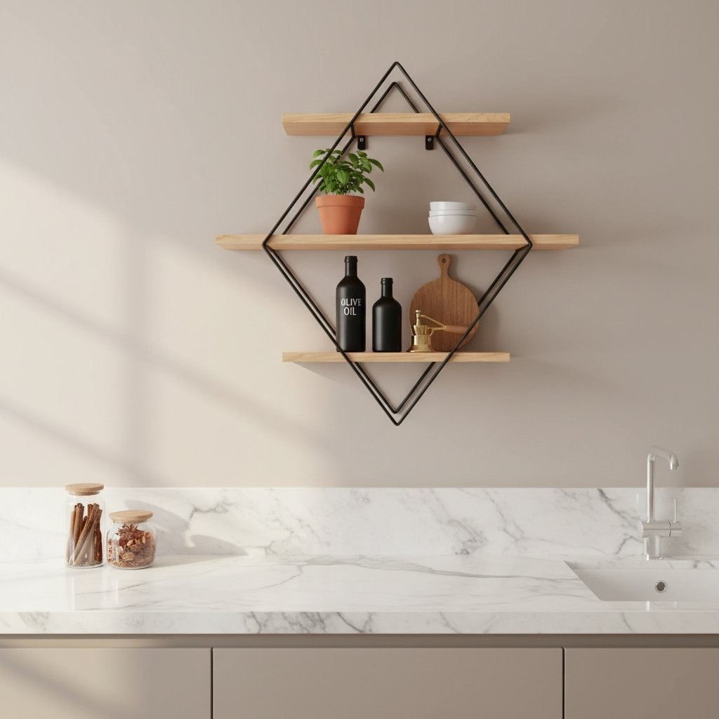 etagere murale en bois pour cuisine losange pin métal Diamora3Niveaux