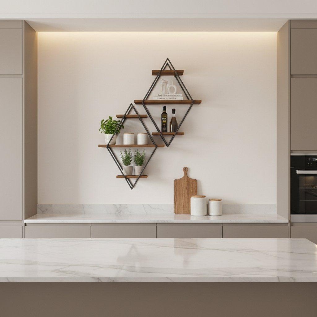 etagere murale en bois pour cuisine organisation quotidienne élégante Diamora3Niveaux