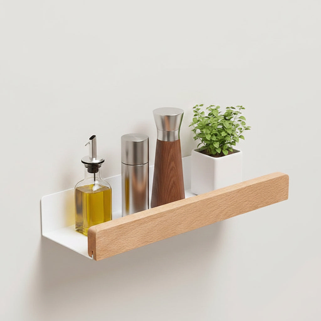 etagere murale pour cuisine 30cm métal blanc bois sans barre