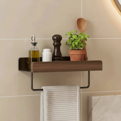 etagere murale pour cuisine 30cm métal noir bois avec barre