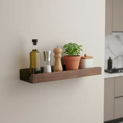 etagere murale pour cuisine 30cm métal noir bois sans barre