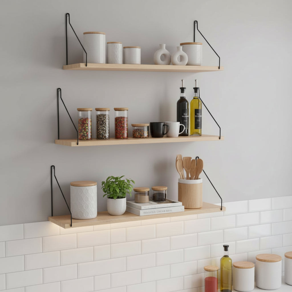 etagere murale pour cuisine bois massif metal NordikShelf