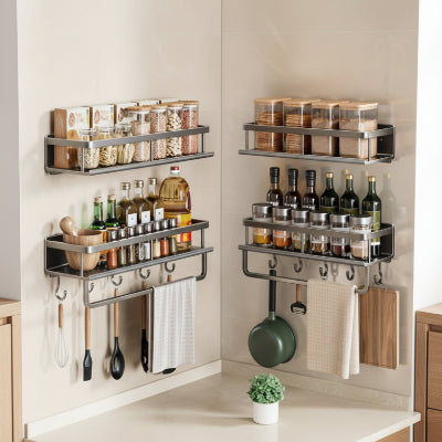 etagere murale pour epices gris avec accessoires gain de place