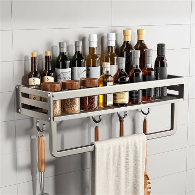 etagere murale pour epices murale grise avec crochets barre 30cm
