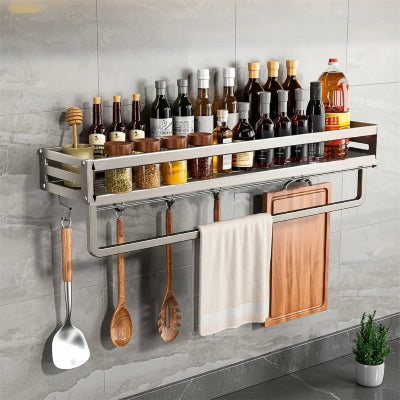 etagere murale pour epices murale grise avec crochets barre 50cm
