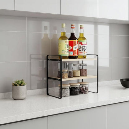 Étagère pour cuisine bois naturel métal noir rangement StructuroDouble 30CM