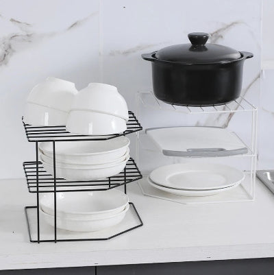 étagère pour cuisine d’angle métal noir blanc 3 niveaux OptiCoin