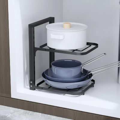 etagere pour cuisine en metal noir robuste 2 niveaux CuiRangeo