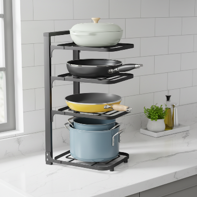 etagere pour cuisine en metal noir robuste 4 niveaux CuiRangeo