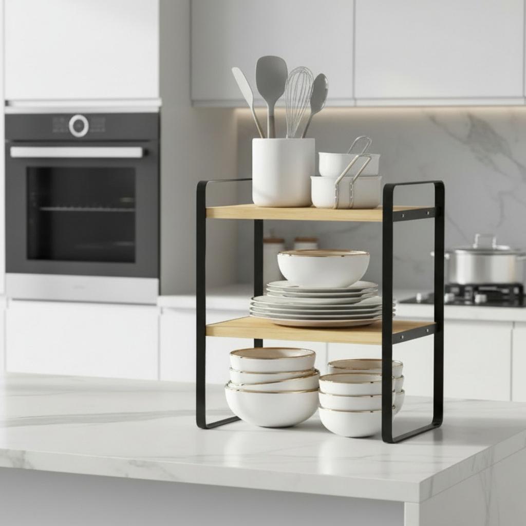 Étagère pour cuisine solide armature métal noir bois StructuroDouble 30CM