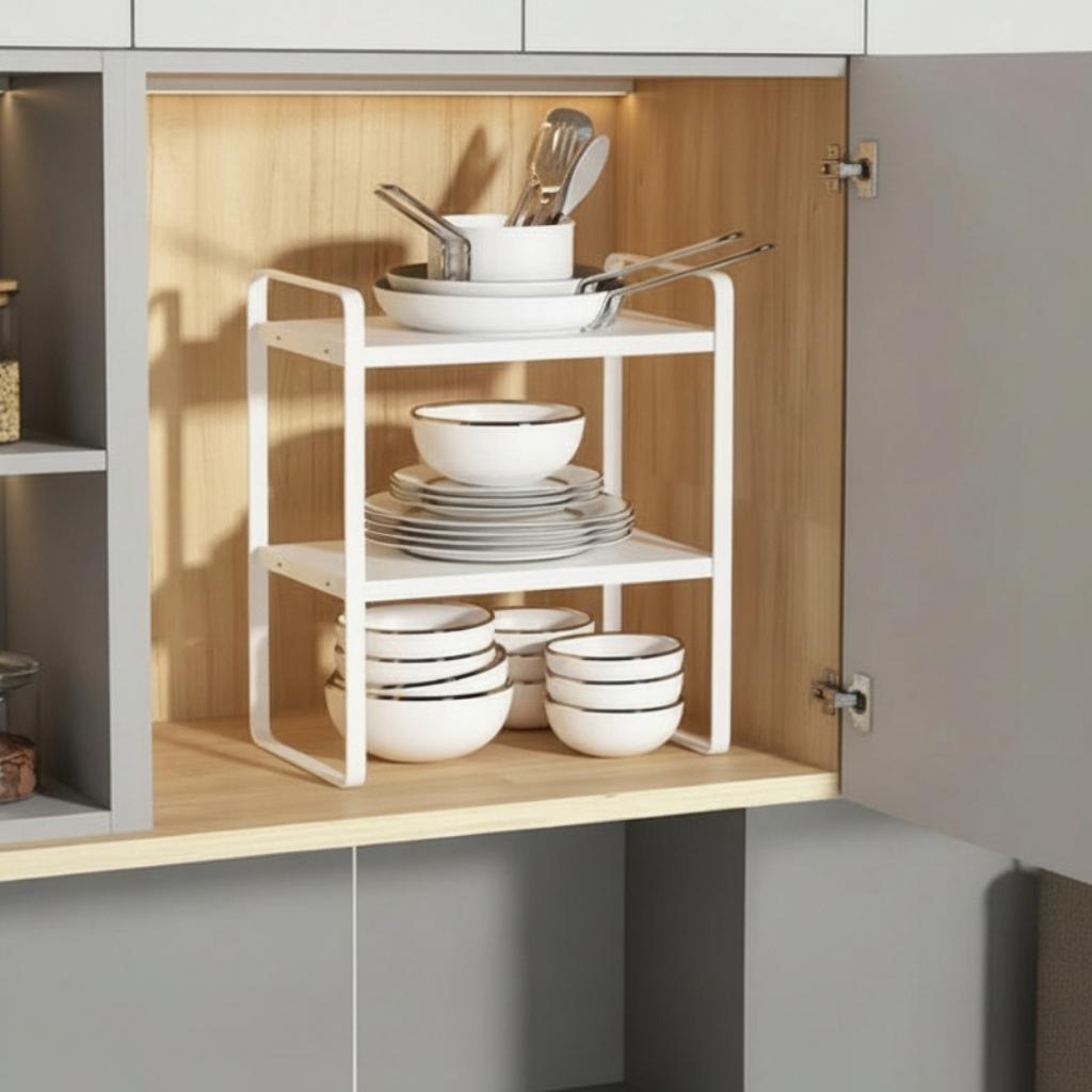 Étagère pour cuisine tout blanc 2 niveaux placard rangé StructuroDouble 30CM