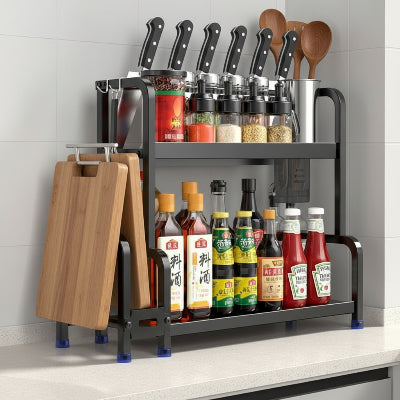 etagere pour epices noire acier inoxydable 2 niveaux 50cm SpiceTower