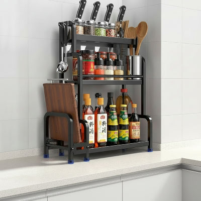 etagere pour epices noire acier inoxydable 3 niveaux 30cm SpiceTower