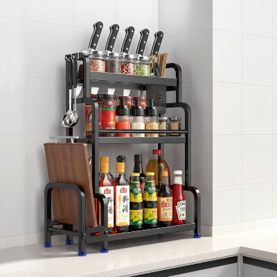 etagere pour epices noire acier inoxydable 3 niveaux 40cm SpiceTower