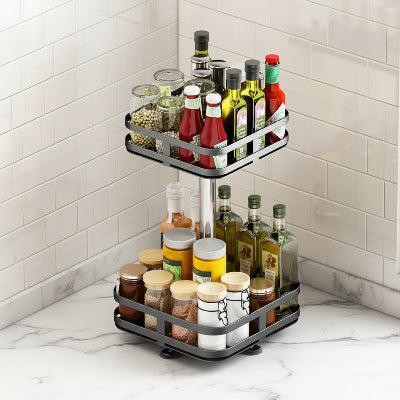 étagère pour épices rotative 2 niveaux acier noir carré toursaveurcubik