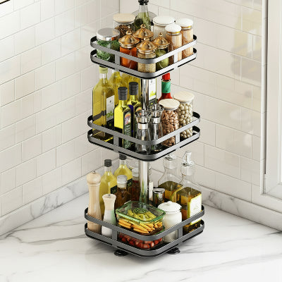 étagère pour épices rotative 3 niveaux acier noir carré toursaveurcubik