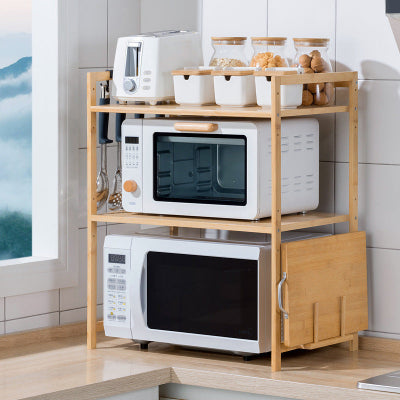 etagere pour micro onde robuste elegante version double bois naturel
