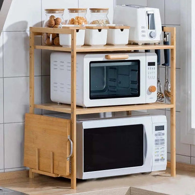 etagere pour micro onde version double bois naturel rangement vertical