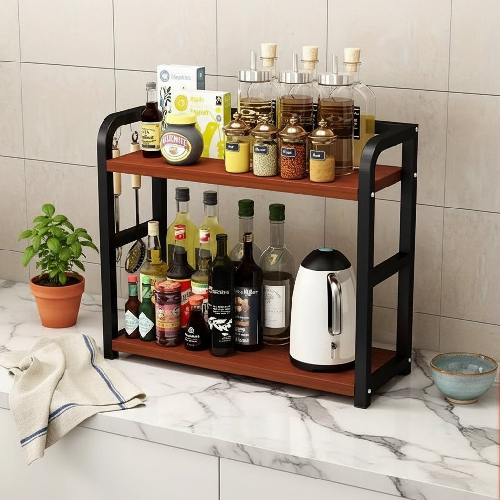 etagere pour plan de travail cuisine bois teck fer WoodIron