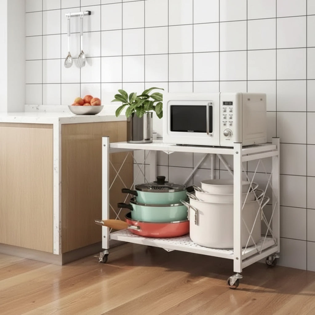 etagere rangement cuisine acier design blanc pliable avec roulettes Structura