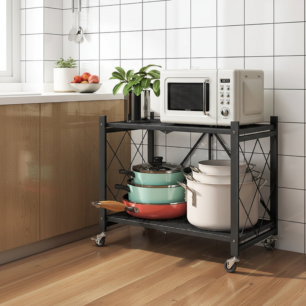 etagere rangement cuisine acier design noir pliable avec roulettes Structura