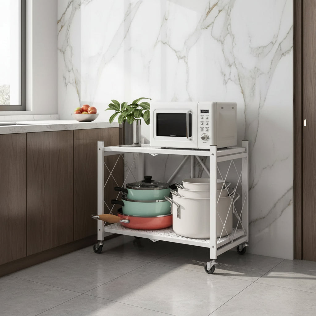 etagere rangement cuisine mobile avec roulettes acier carbone blanc Structura