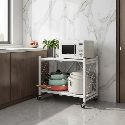 etagere rangement cuisine mobile avec roulettes acier carbone blanc Structura