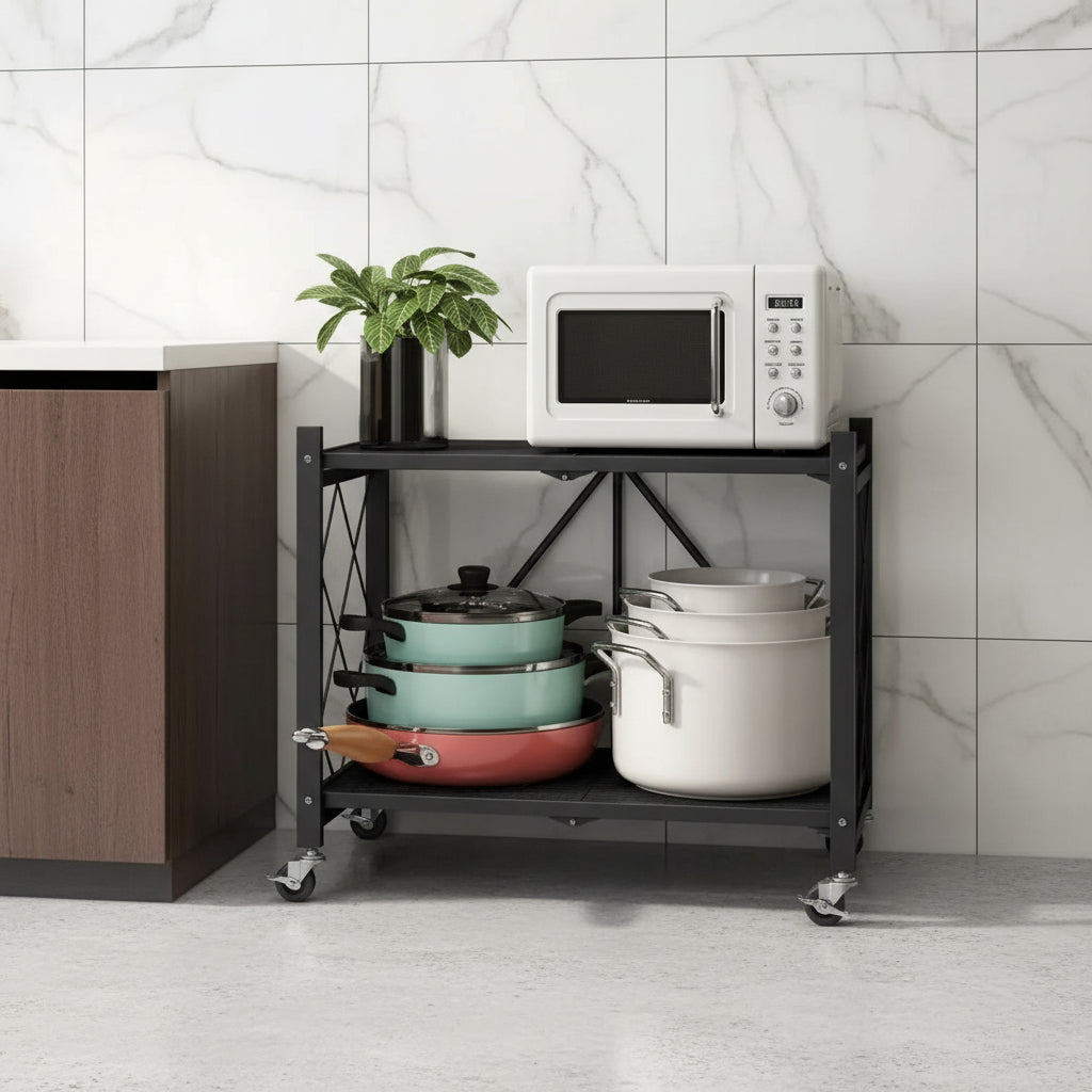 etagere rangement cuisine mobile avec roulettes acier carbone noir Structura