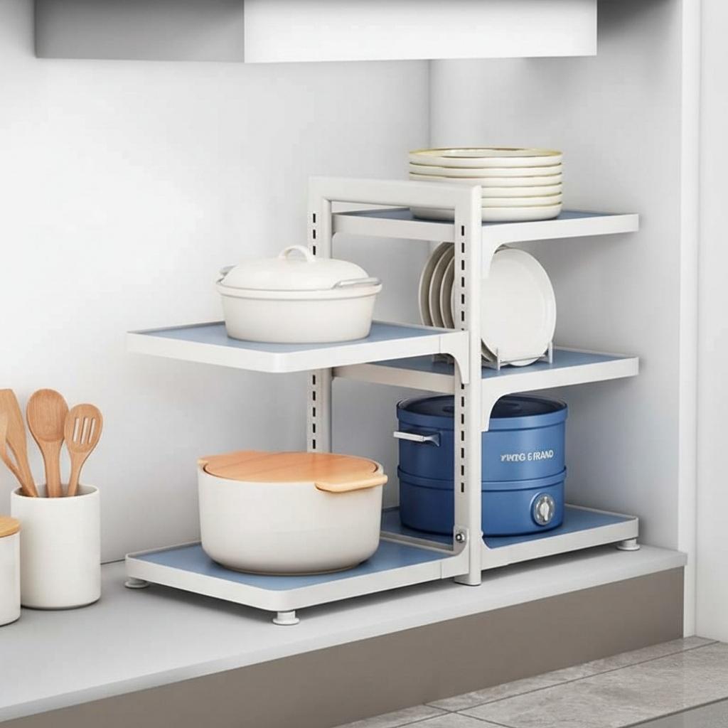 etagere reglable 3niveaux double blanc bleu 5 etages KitchenMax Blue