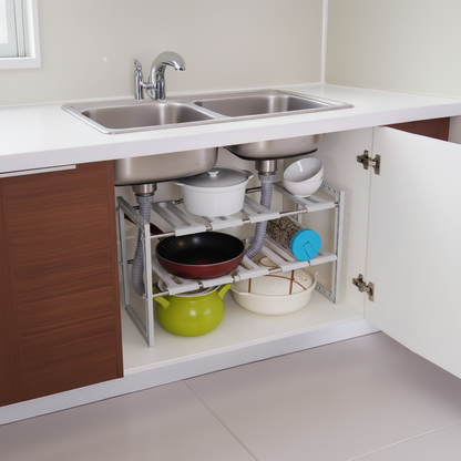Etagere sous evier 3 niveaux modulables plastique ABS SlideStore Gris