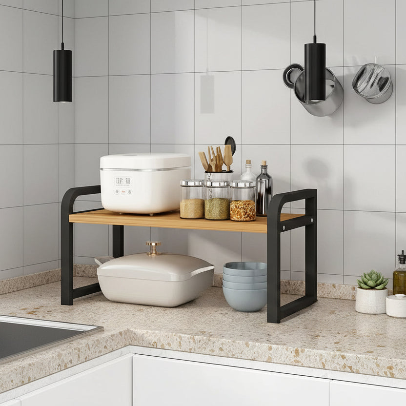 etagere sur pied cuisine bois metal noir compact KitchenGuard