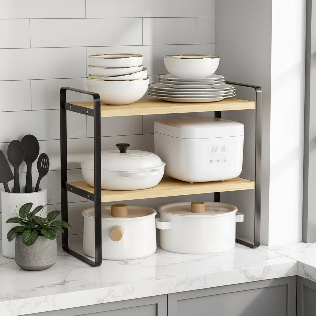 etagere sur pied pour cuisine 2 niveaux bois StructoDouble 40cm