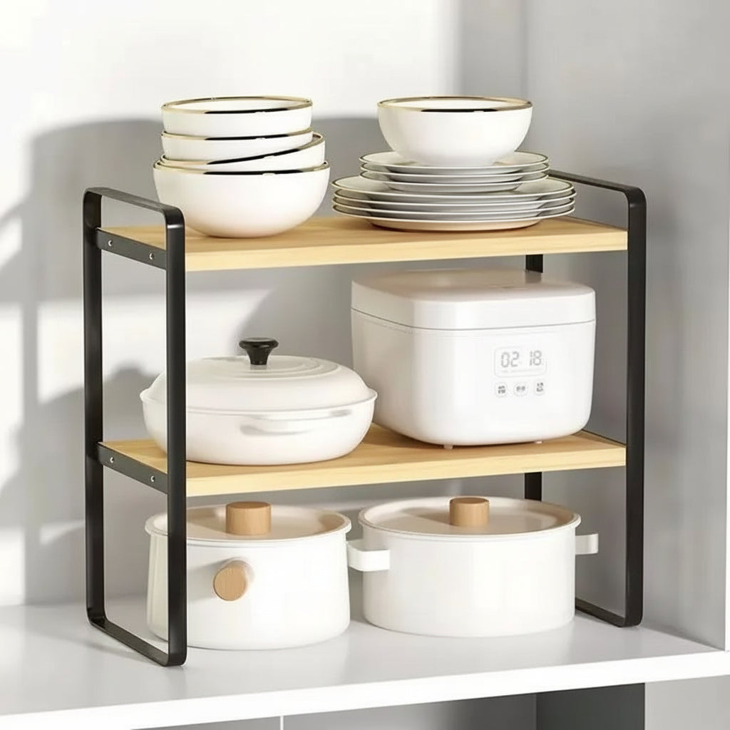 etagere sur pied pour cuisine noir bois Structo Double 40cm