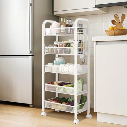 etagere sur roulette blanche décoration cuisine nordique Orgenza 5 niveaux