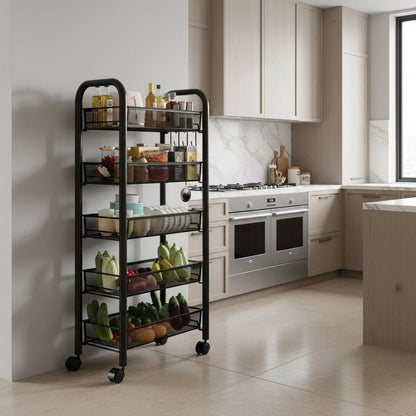 etagere sur roulette noire design minimaliste moderne orgenza 5 niveaux