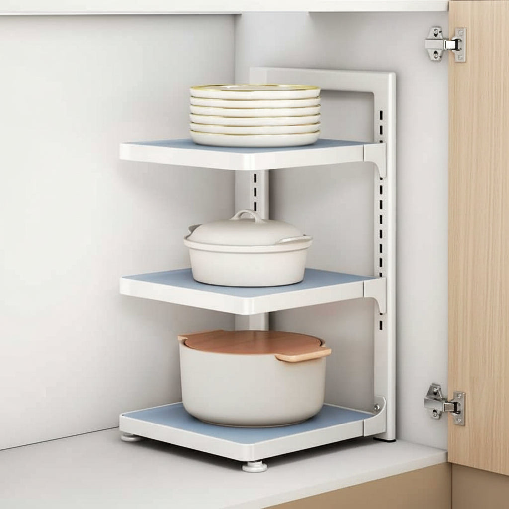 étagère surélevée cuisine 3 niveaux plus simple blanc bleu KitchenMax