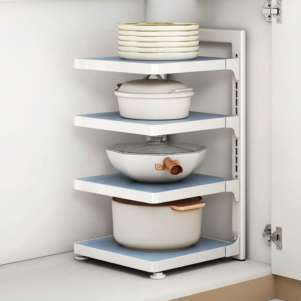étagère surélevée cuisine 4 niveaux simple blanc bleu KitchenMax Blue