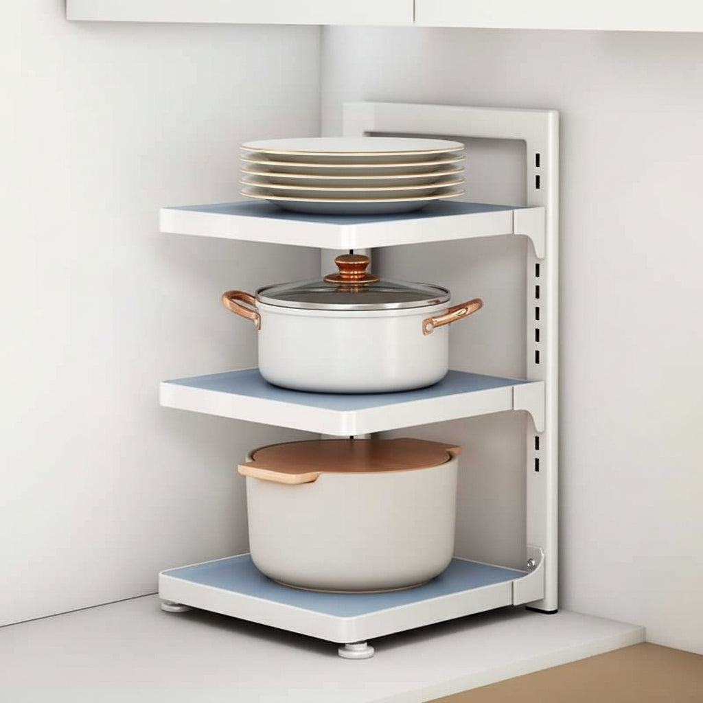 étagère surélevée cuisine 3 niveaux simple blanc bleu KitchenMax Blue