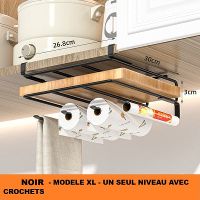 etagere suspendue cuisine metal noir XL un niveau crochets dimensions