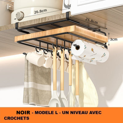 etagere suspendue cuisine noir large un niveau avec crochets dimensions