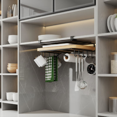 etagere suspendue cuisine pour planches tasses ustensiles torchons