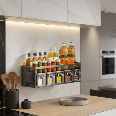 étagères à épices murales 5 boites gris modulable FortiSaveur
