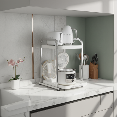 etageres micro onde en acier inox deux niveaux ouverts Mova