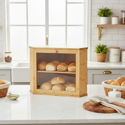 Huche a pain bois design compact 32cm cuisine MaisonBambu Natural