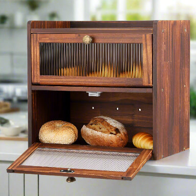 Huche à pain bois marron double couche Painothèque