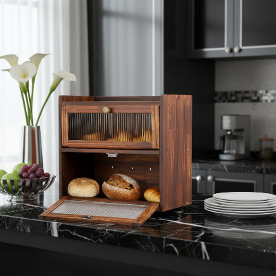 huche à pain verticale moderne bois marron double couche Painothèque