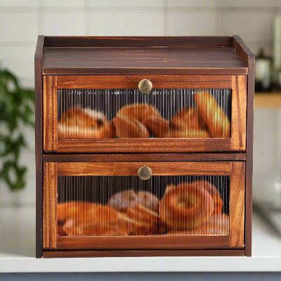 Huche à pain en bois massif marron avec fenêtre Painothèque