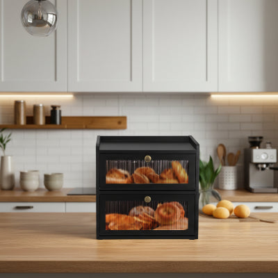 huche à pain moderne bois massif noir avec fenetre Painotheque