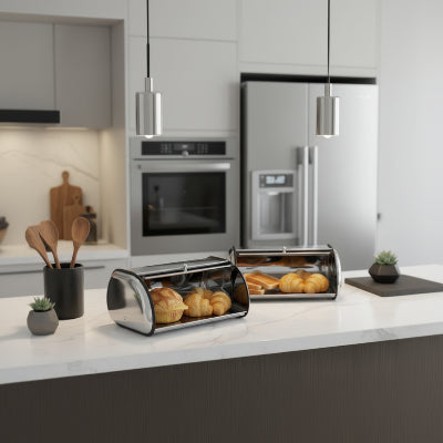 huche a pain style minimaliste en inox Inoxia remplie